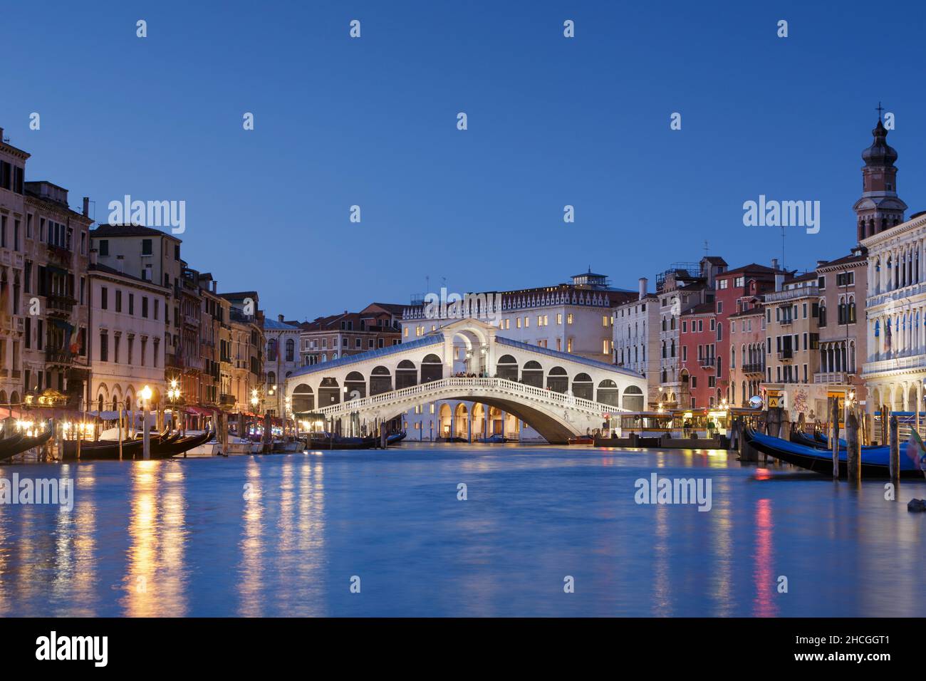 Rialto bridge at dusk, Venice, Italy Stock Photo