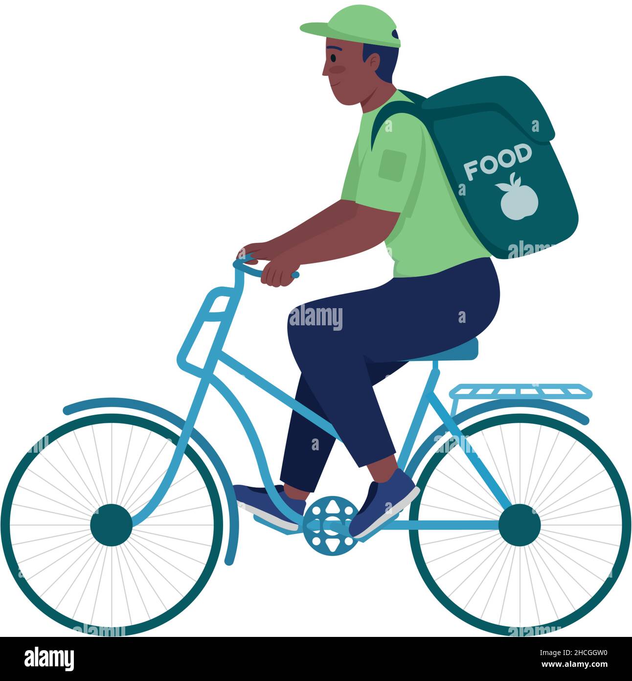 Courier ride on bicycle semi flat color vector character Stock Vector