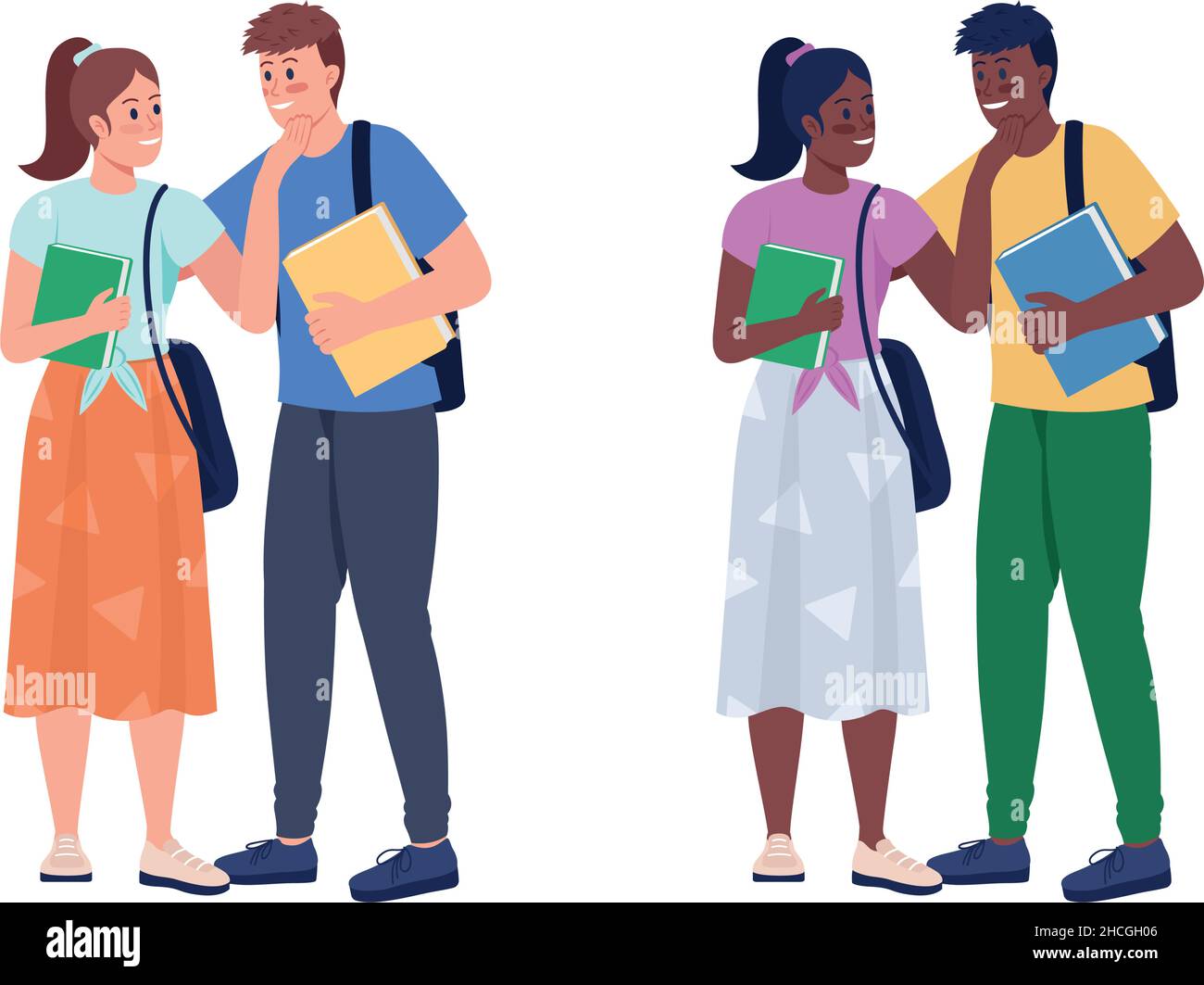 Happy highschool couples semi flat color vector characters set Stock ...