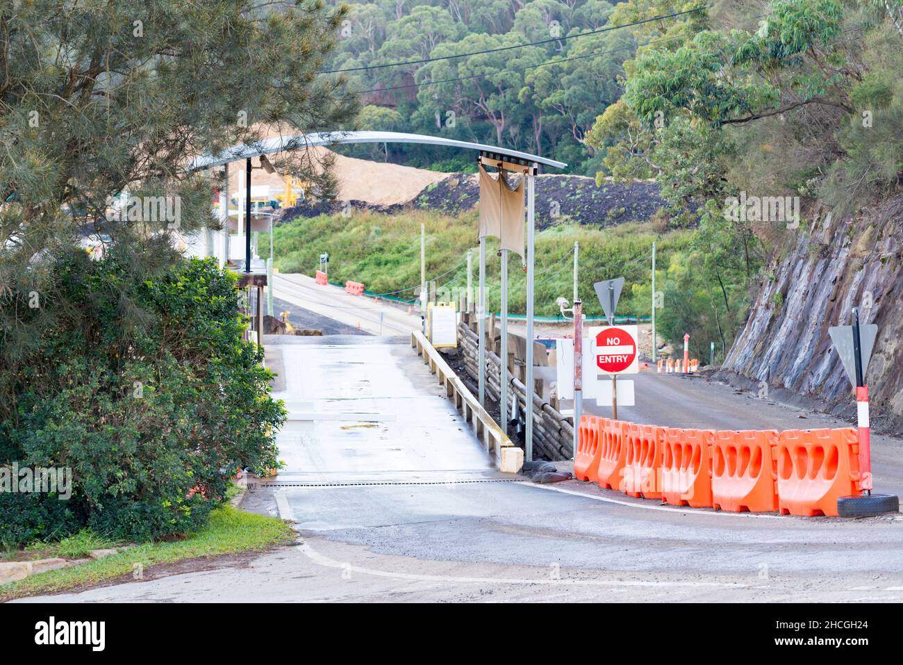 One of four permanent weighbridges at Kimbriki waste processing facility in northern Sydney, Australia that weigh vehicles in and out of the facility Stock Photo