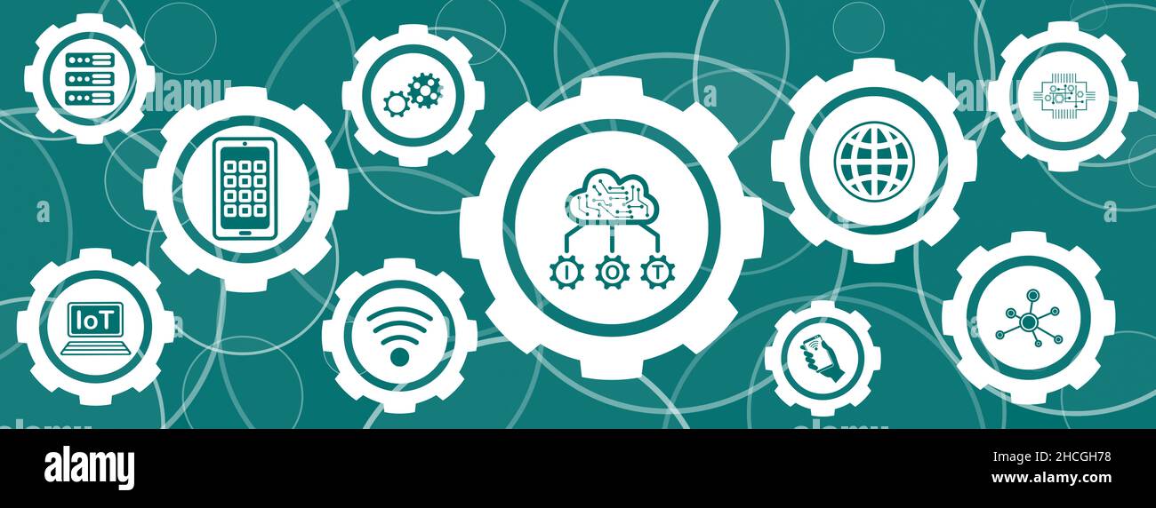 Concept of iot with icons in cogwheels Stock Photo - Alamy