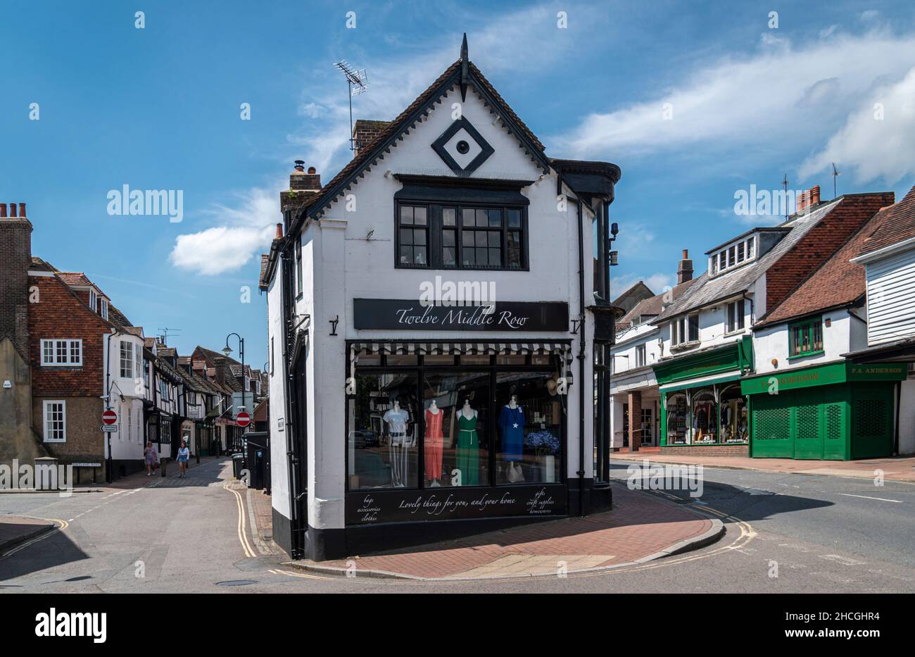 Street view of the junction of Middle Row and High Street in the town