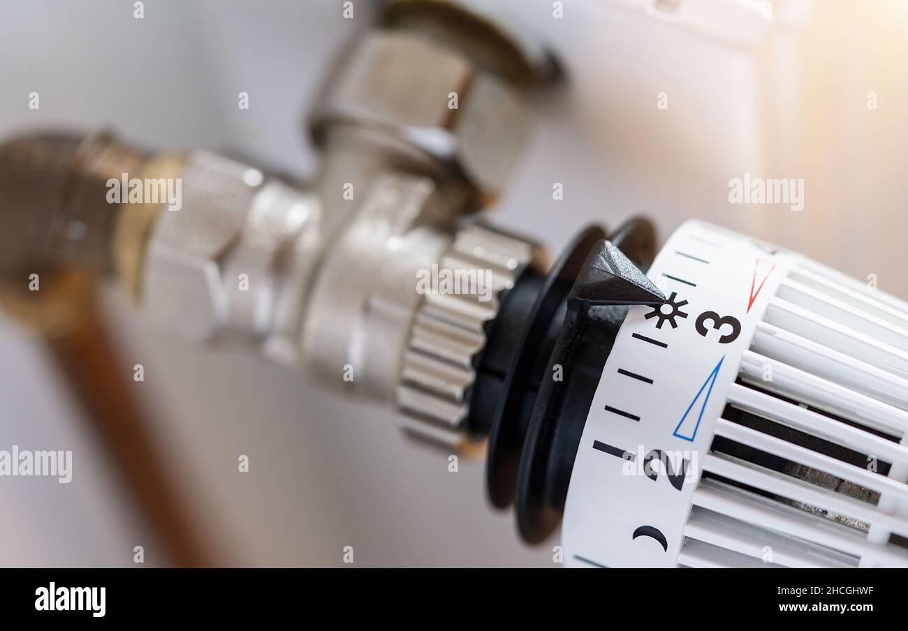 thermostatic radiator valve set to middle temperature Stock Photo Alamy