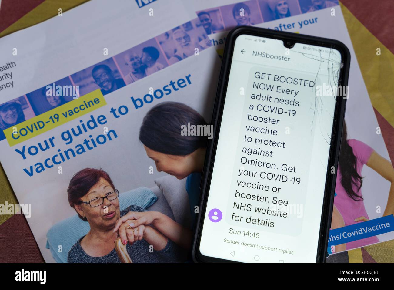 London UK 29 December 2021.  NHSBooster programme sent text message urging people to get vaccinated or take up covid-19 booster jab to protect themselves or love ones from covid omicron variant in England. Credit: Xiu Bao/Alamy Live News Stock Photo