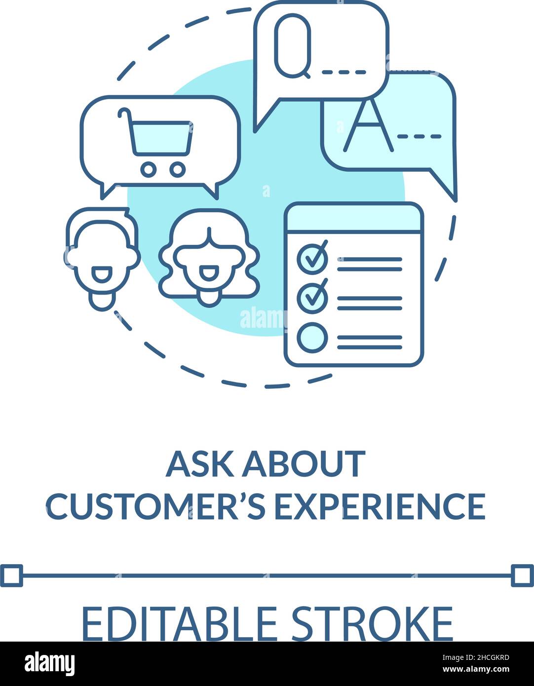 Ask about customers experience turquoise concept icon Stock Vector