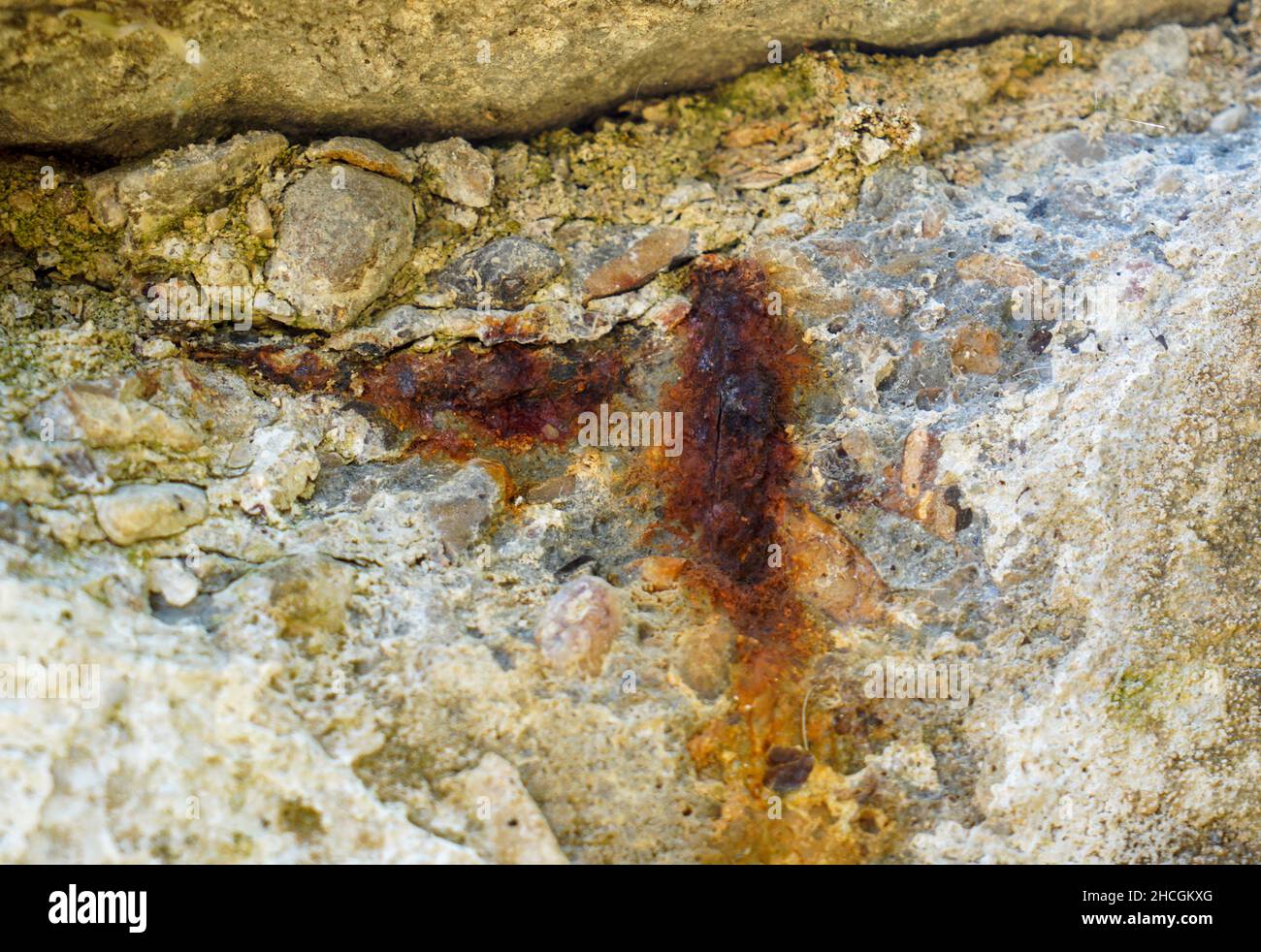 Rusty structural steel and flaking concrete parts on a bridge Stock ...