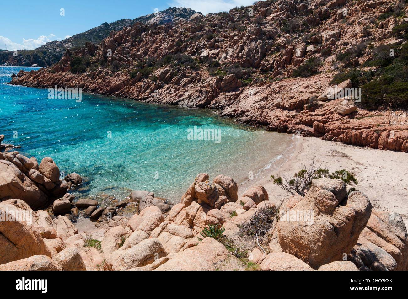 A view of crystal clear water near Sardinia landscape, Cala Coticcio Caprera in Pesaro, Italy Stock Photo