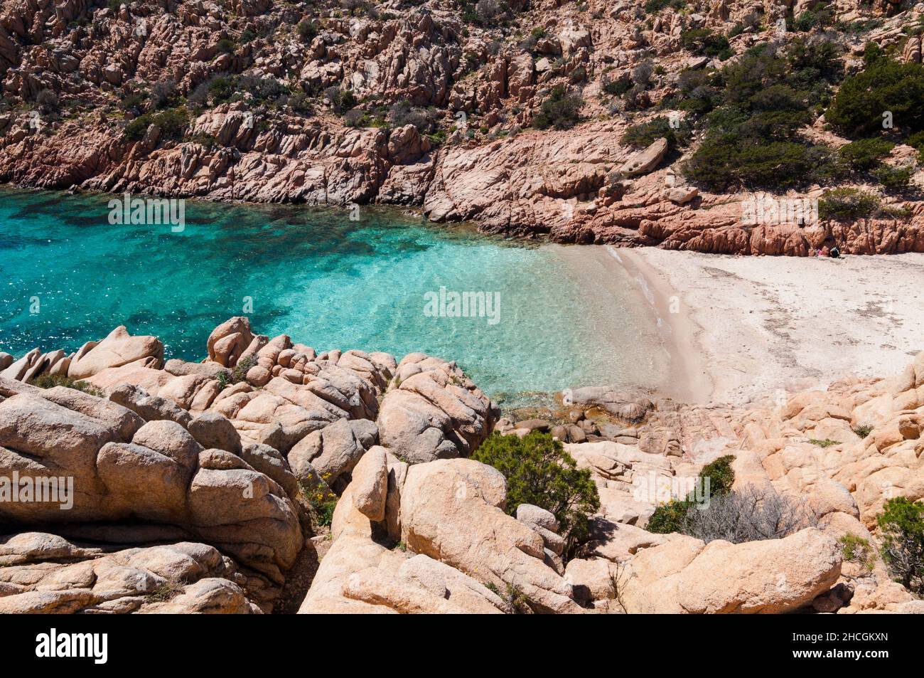 View of crystal clear water near Sardinia landscape, Cala Coticcio Caprera in Pesaro, Italy Stock Photo