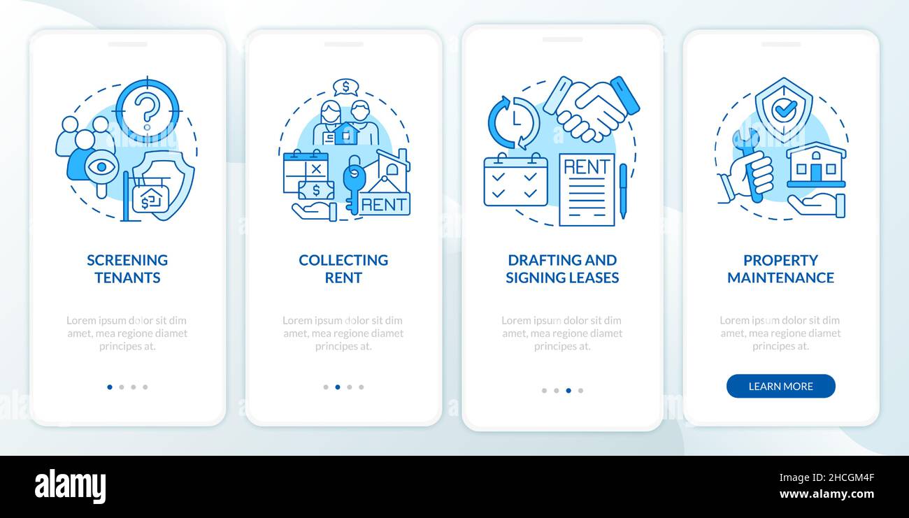 Work of property agent blue onboarding mobile app screen Stock Vector ...