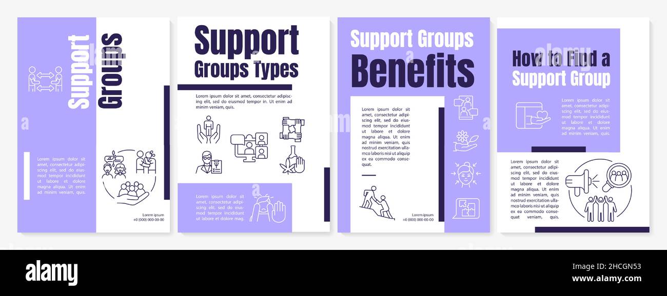 Support groups purple brochure template Stock Vector