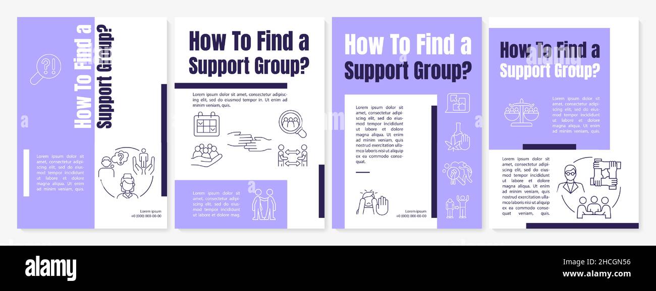 Finding support groups purple brochure template Stock Vector
