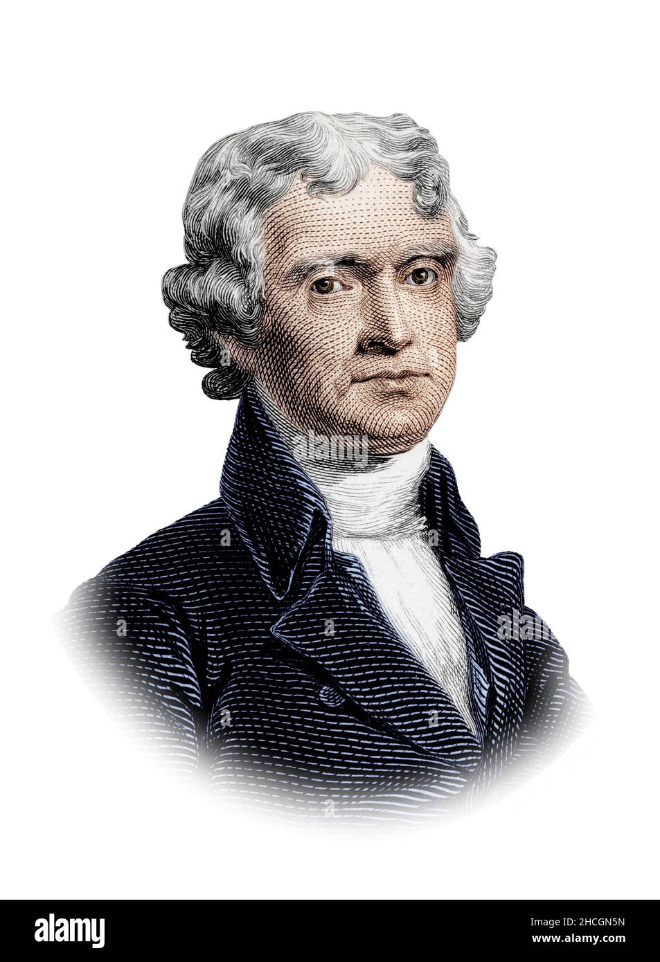 Thomas Jefferson Portrait Isolated on White Background Stock Photo
