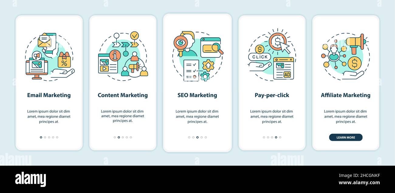 Marketing strategies onboarding mobile app screen Stock Vector Image ...