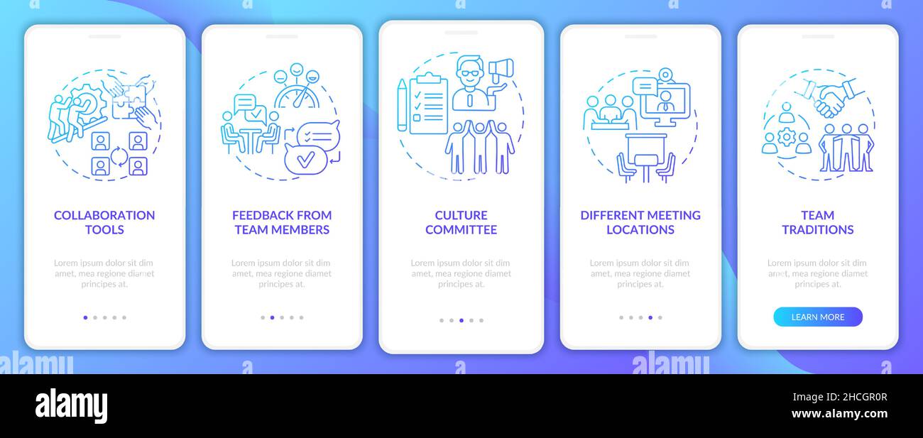 Teamwork improving tips blue gradient onboarding mobile app screen Stock Vector