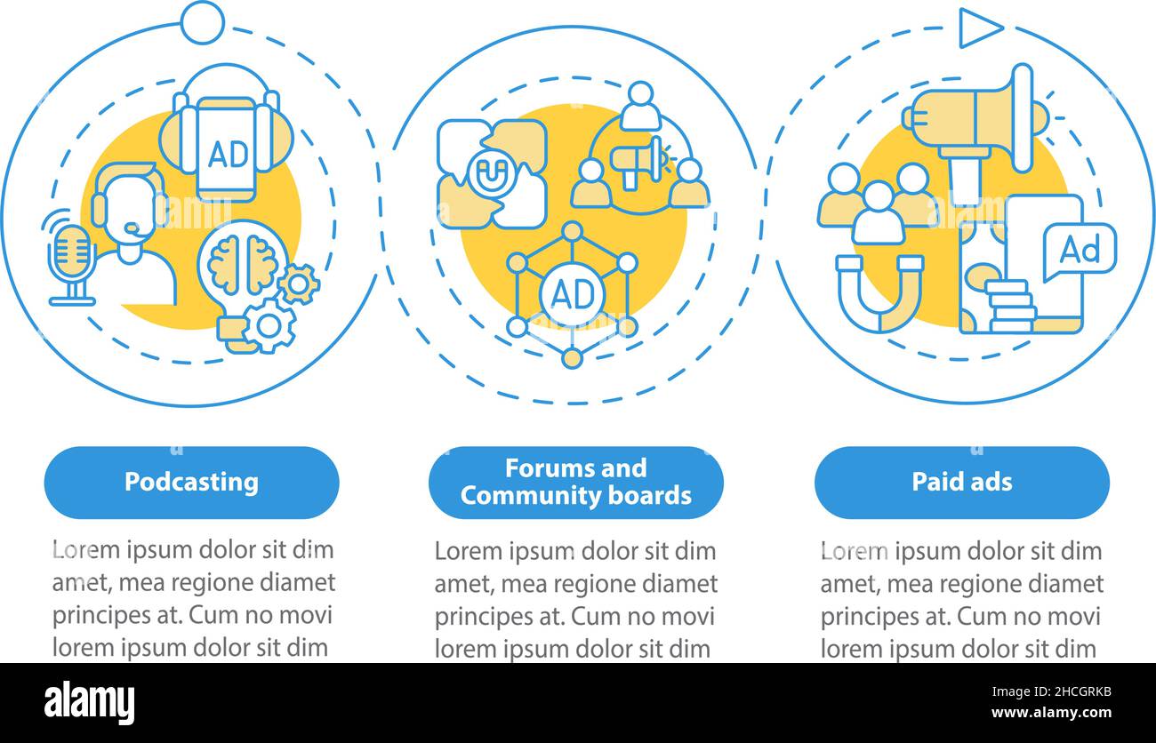 Digital marketing examples blue circle infographic template Stock ...