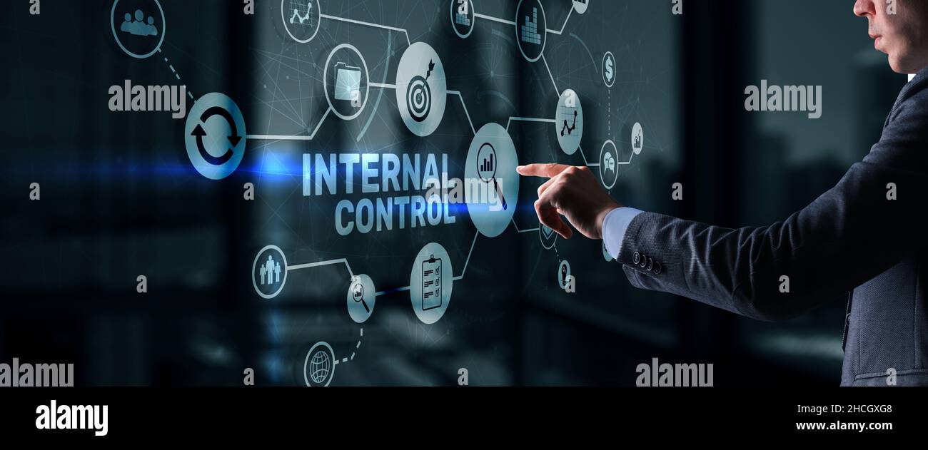 Internal control on virtual screen. Accounting and audit. Stock Photo