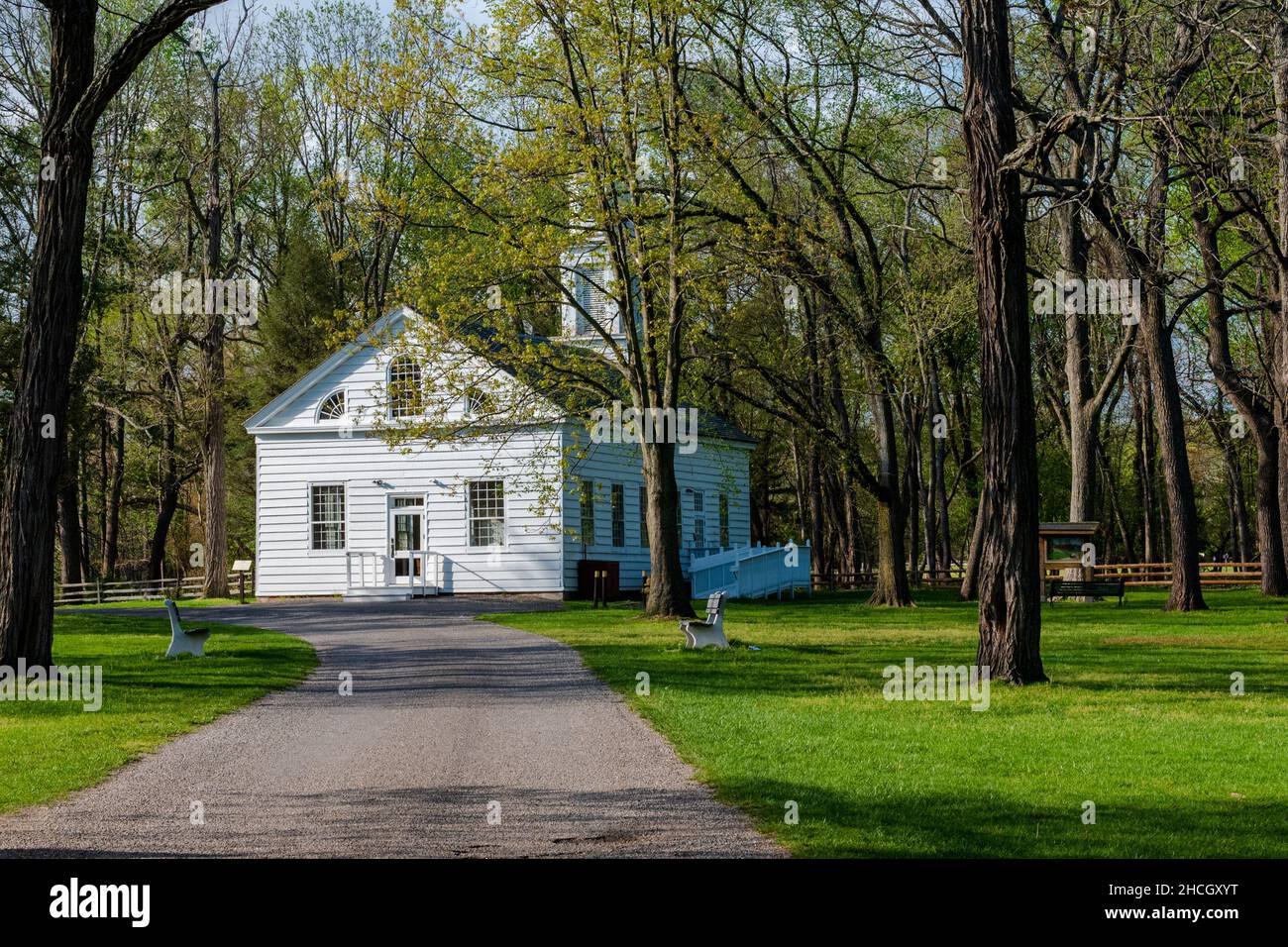 Photo of a small chapel in Allaire State Park in Farmingdale, NJ. Stock Photo