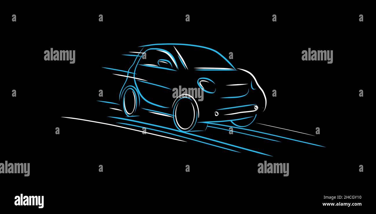 Dynamic composition with compact city car line illustration of vehicle silhouette, sketch graphic Stock Vector