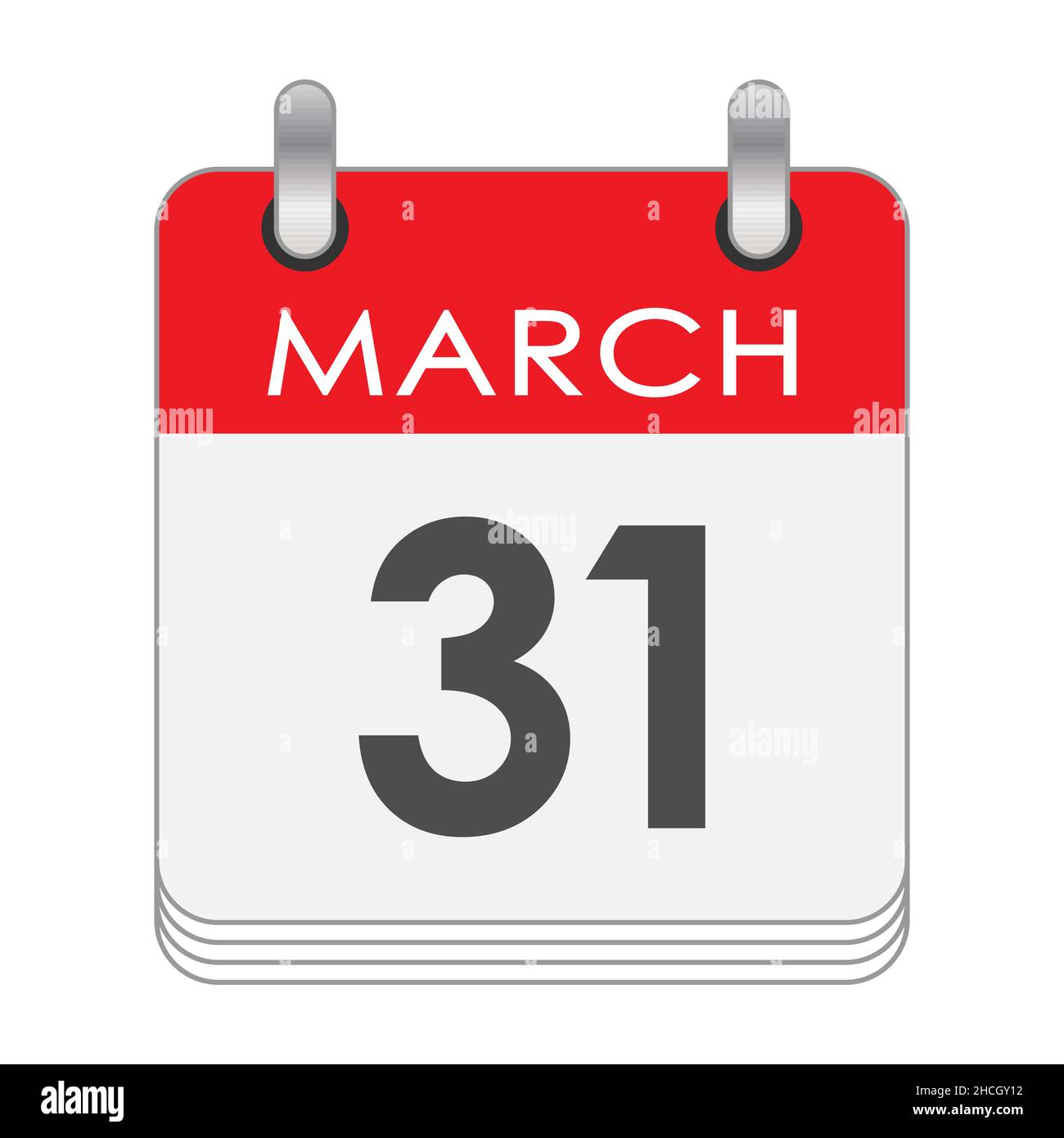 MARCH 31. A leaf of the flip calendar with the date of MARCH 31. Flat style Stock Vector Image