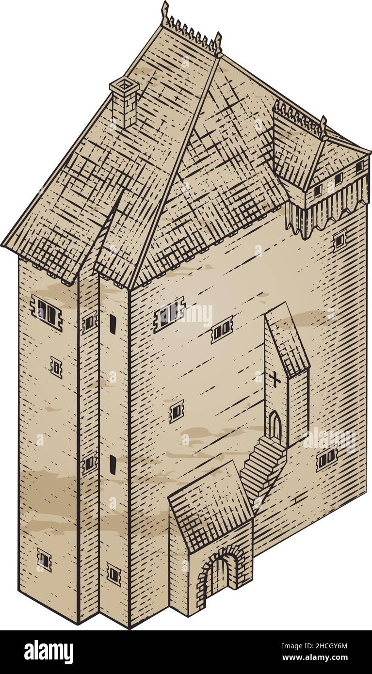 Medieval Building Map Icon Vintage Illustration Stock Vector