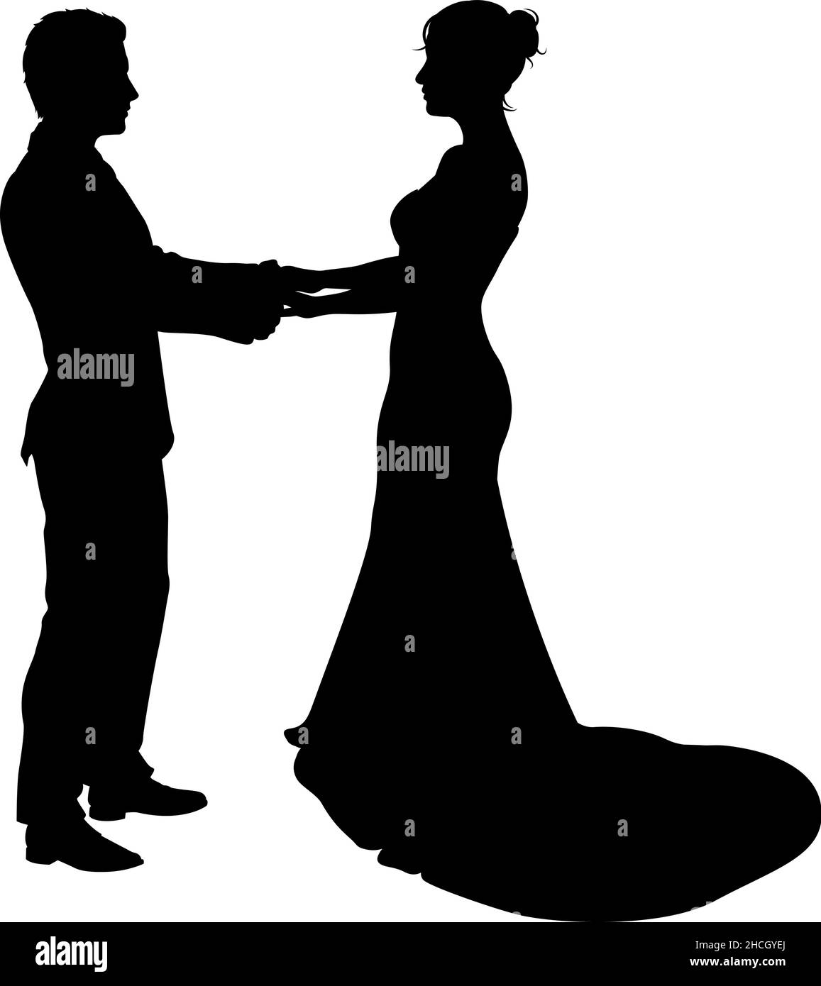 Bride And Groom Couple Wedding Dress Silhouettes Stock Vector Image ...