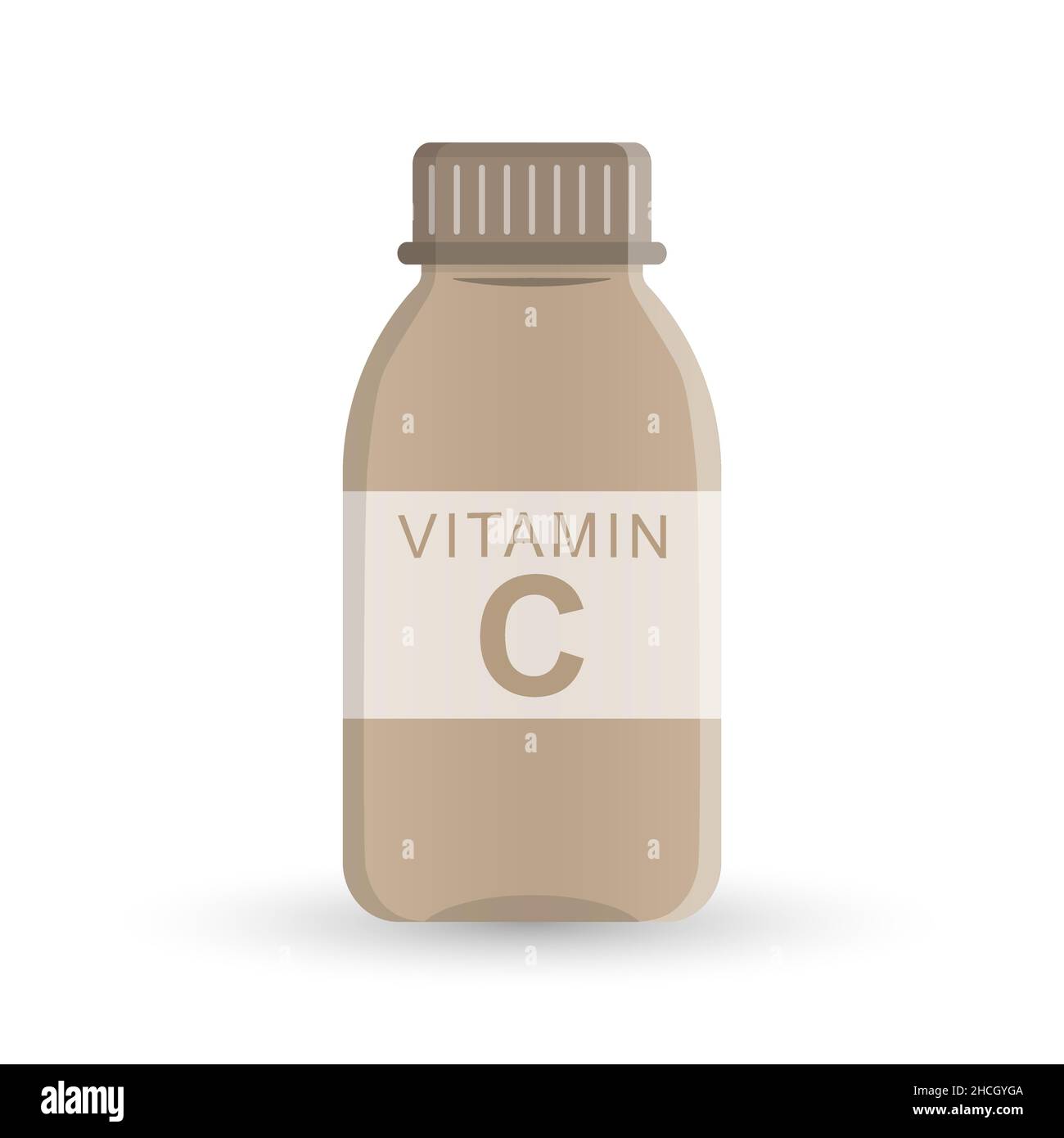 bottle of vitamin C. Medicine. medical preparations. Flat style Stock