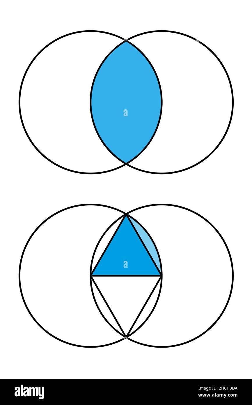 Vesica piscis, geometric figure. Mathematical shape, formed by intersection of 2 disks with same radius. Stock Photo