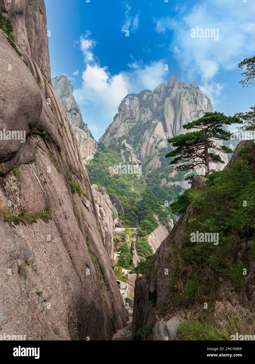 Blue sky above mountain peak at the Yellow mountains, Anhui, Huangshan, China, Asia, Stock photo, UNESCO World Heritage Stock Photo