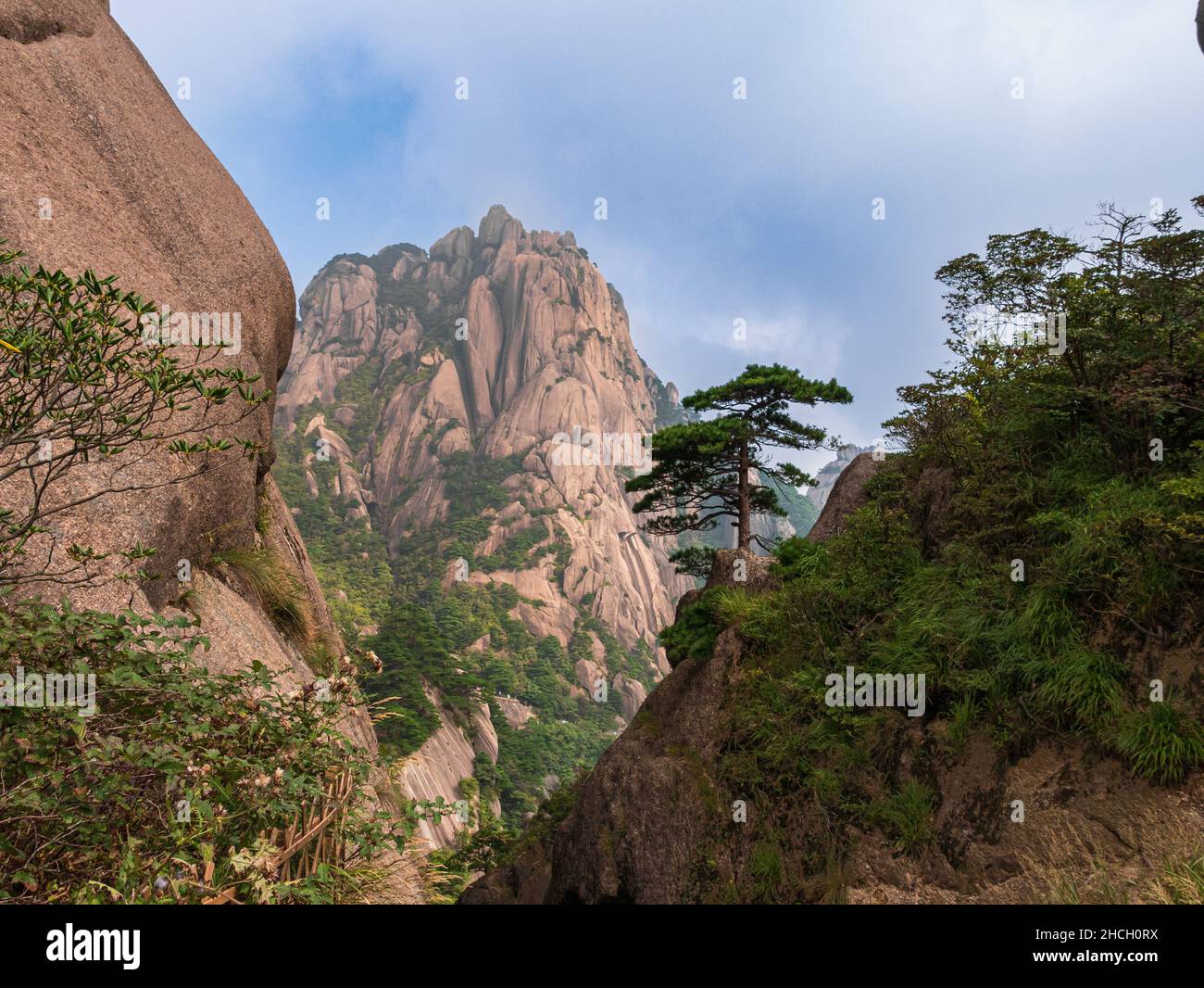 Blue sky above mountain peak at the Yellow mountains, Anhui, Huangshan, China, Asia, Stock photo, UNESCO World Heritage Stock Photo