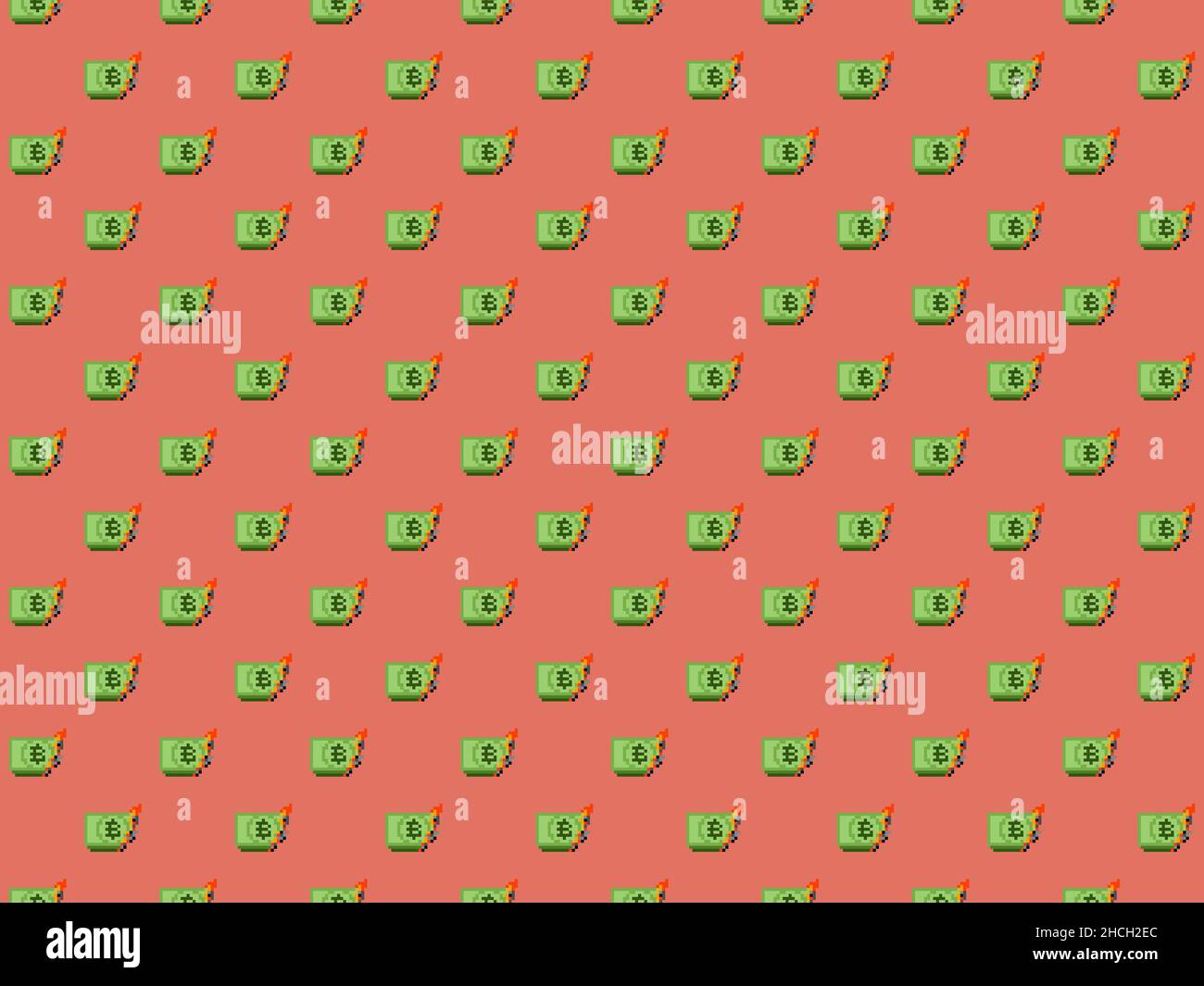 Pixel 8 bit gaming Burning Bitcoin money background - seamless high res ...