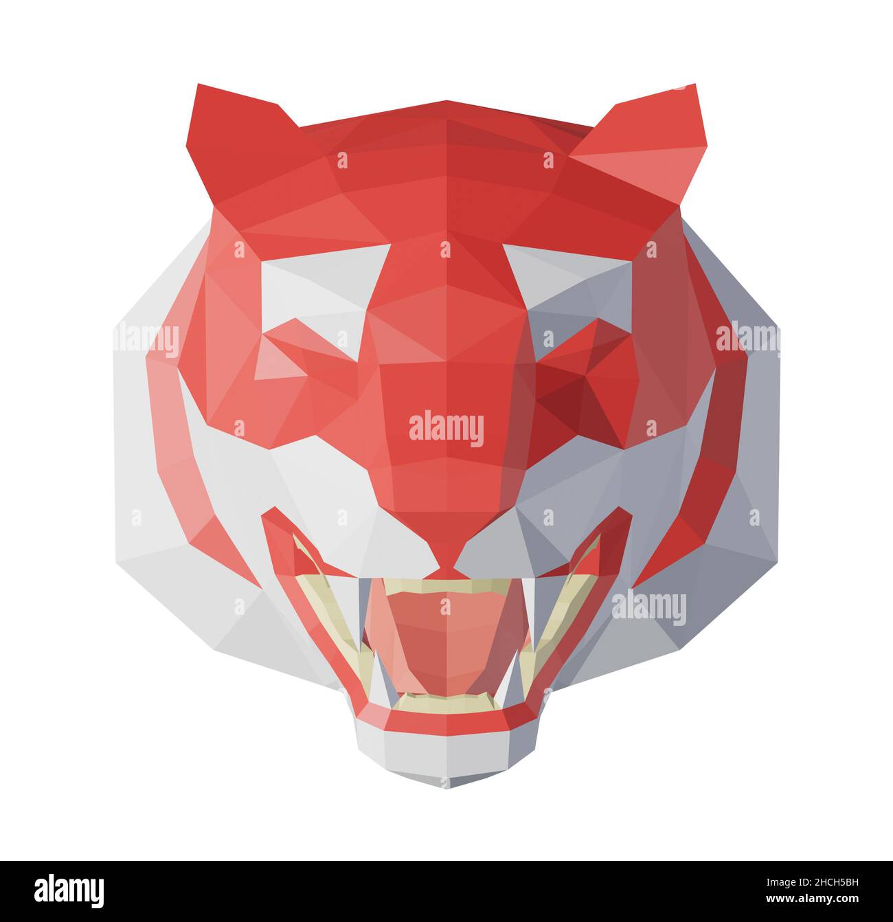 Abstract low poly tiger head in full face, 3d rendering Stock Photo