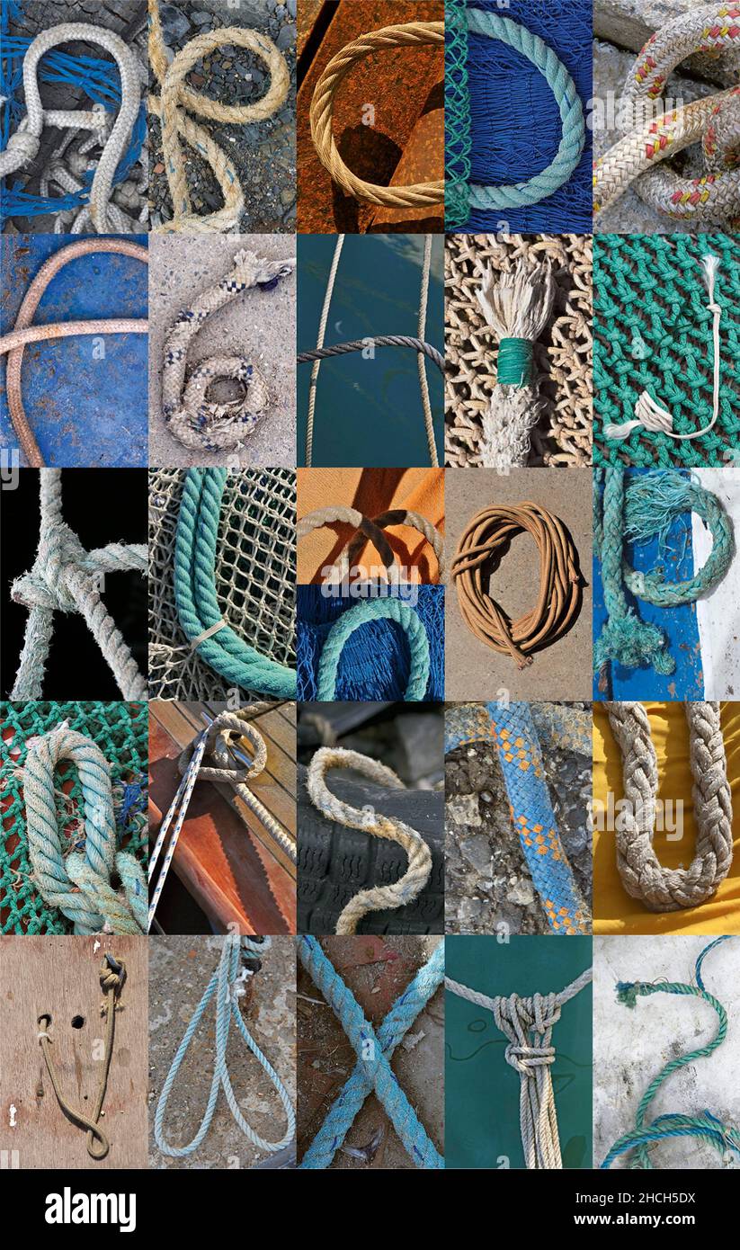 Rope ABC, letters made from ropes and cables, portrait format Stock