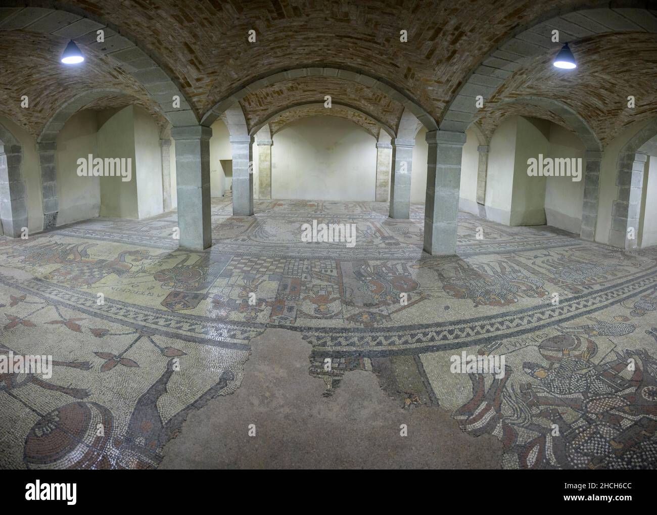 12th century mosaic floor in the Abbey of San Colombano, Bobbio, Piacenza, Italy Stock Photo