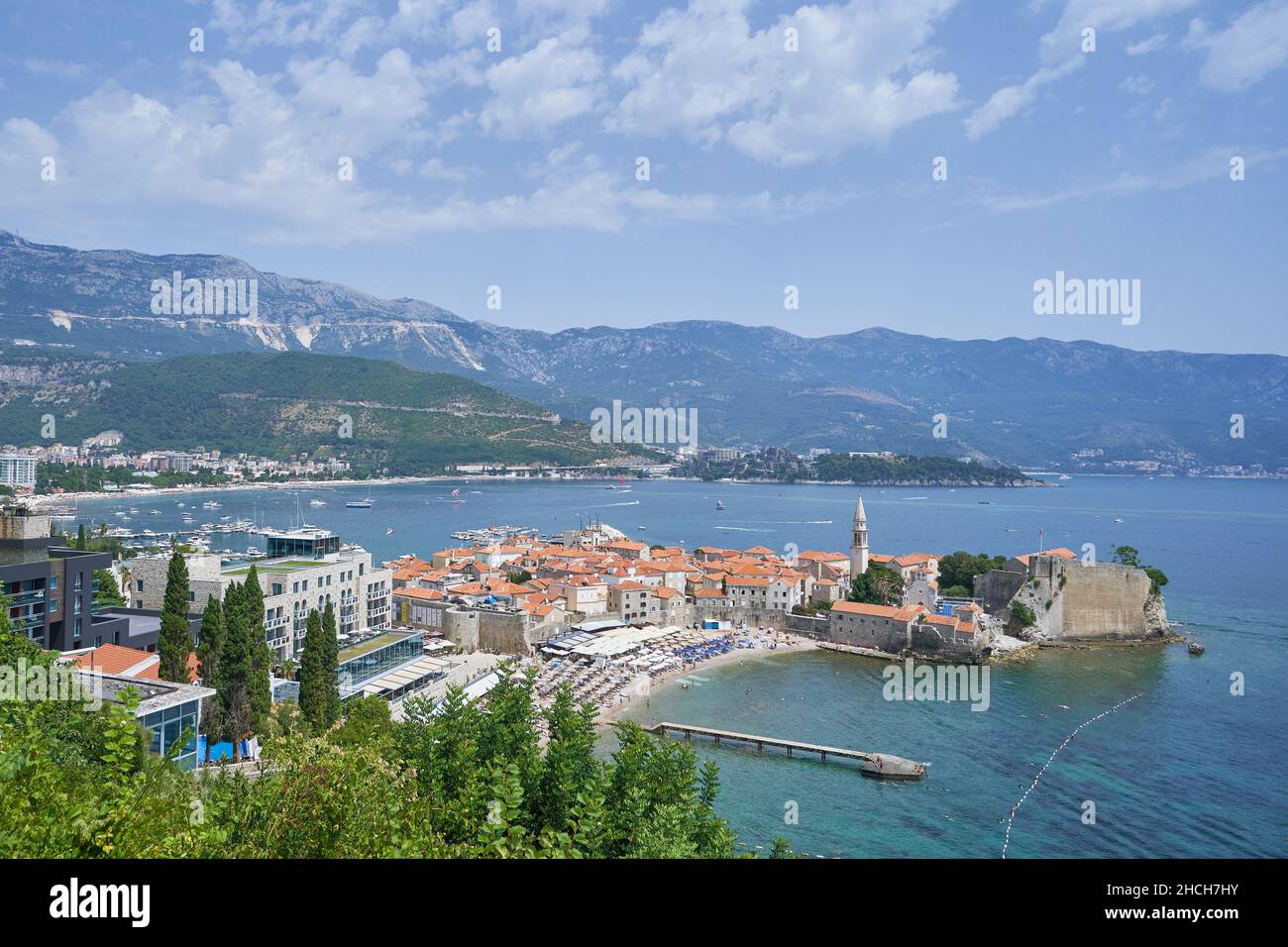 Aerial view of the old town in Budva, Montenegro. Stock Photo