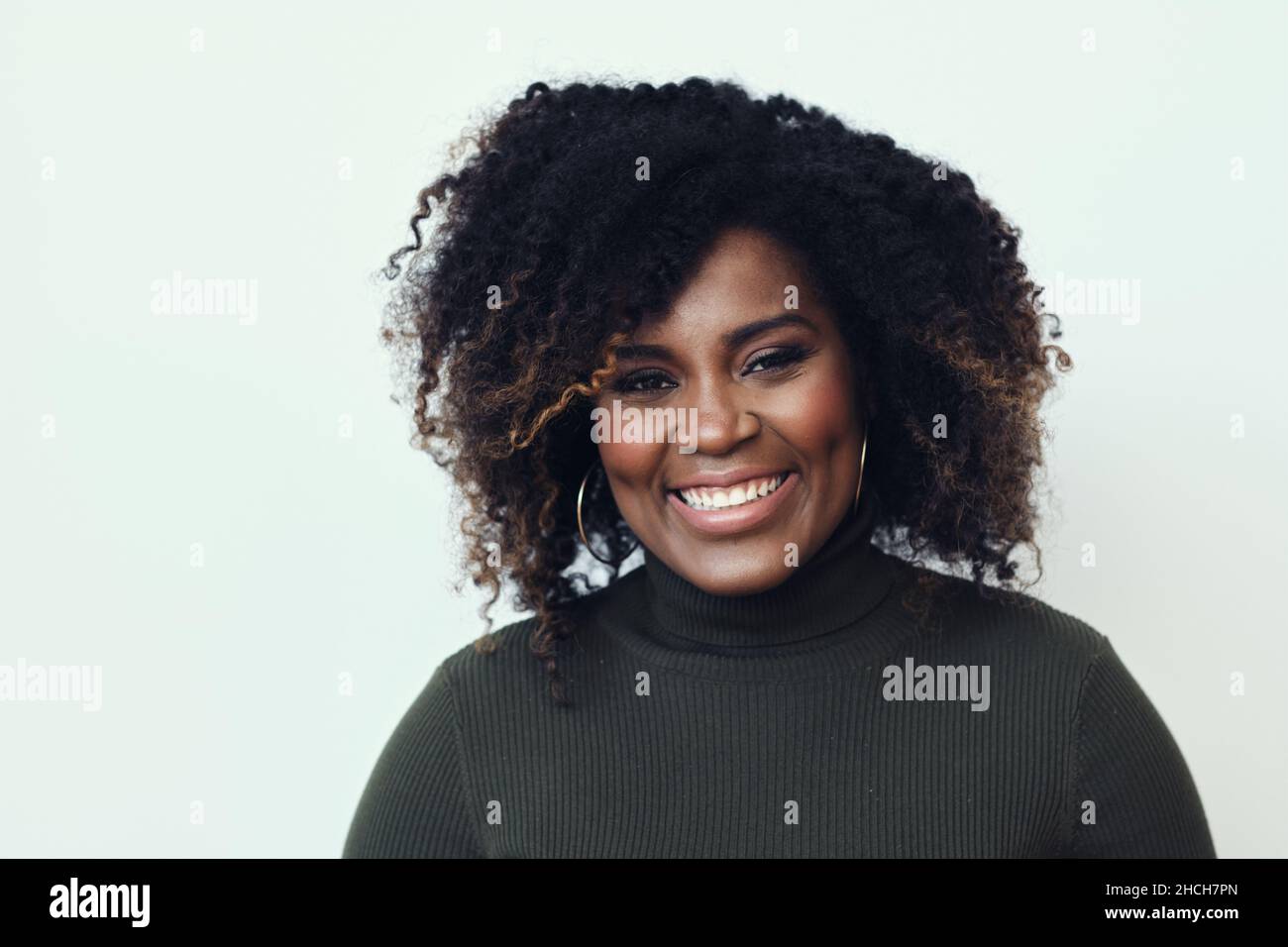 Portrait Of Happy Young African American Woman With Curly Hair Stock ...