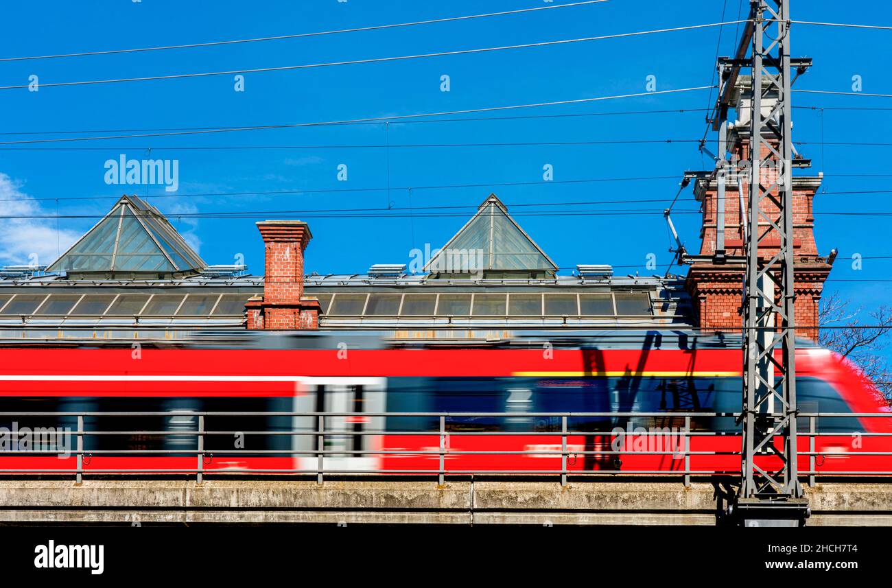 Moving Deutsche Bahn ICE train at Hakescher Markt station, Berlin, Germany Stock Photo