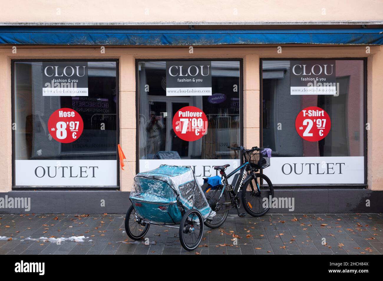 Outlet, T-shirt, jumper, trousers, Kempten, Allgaeu, Bavaria, Germany Stock Photo