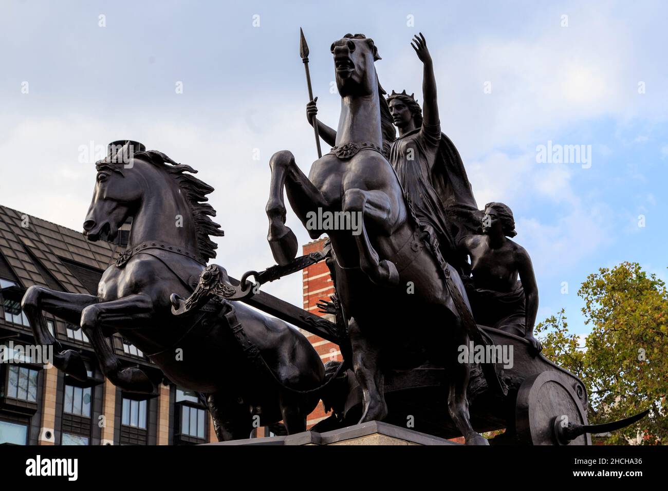 LONDON, GREAT BRITAIN - SEPTEMBER 7, 2014: This is monument to Queen Boudicca - the leader of the Celts, the fallen in the defense of London. Stock Photo