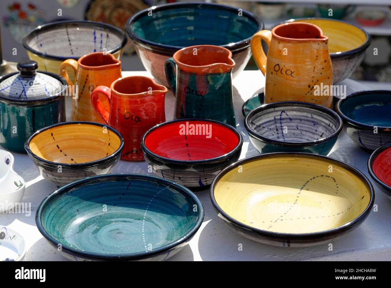 Pottery, ceramics, souvenirs, Thira, Santorini, Cyclades, Greece Stock