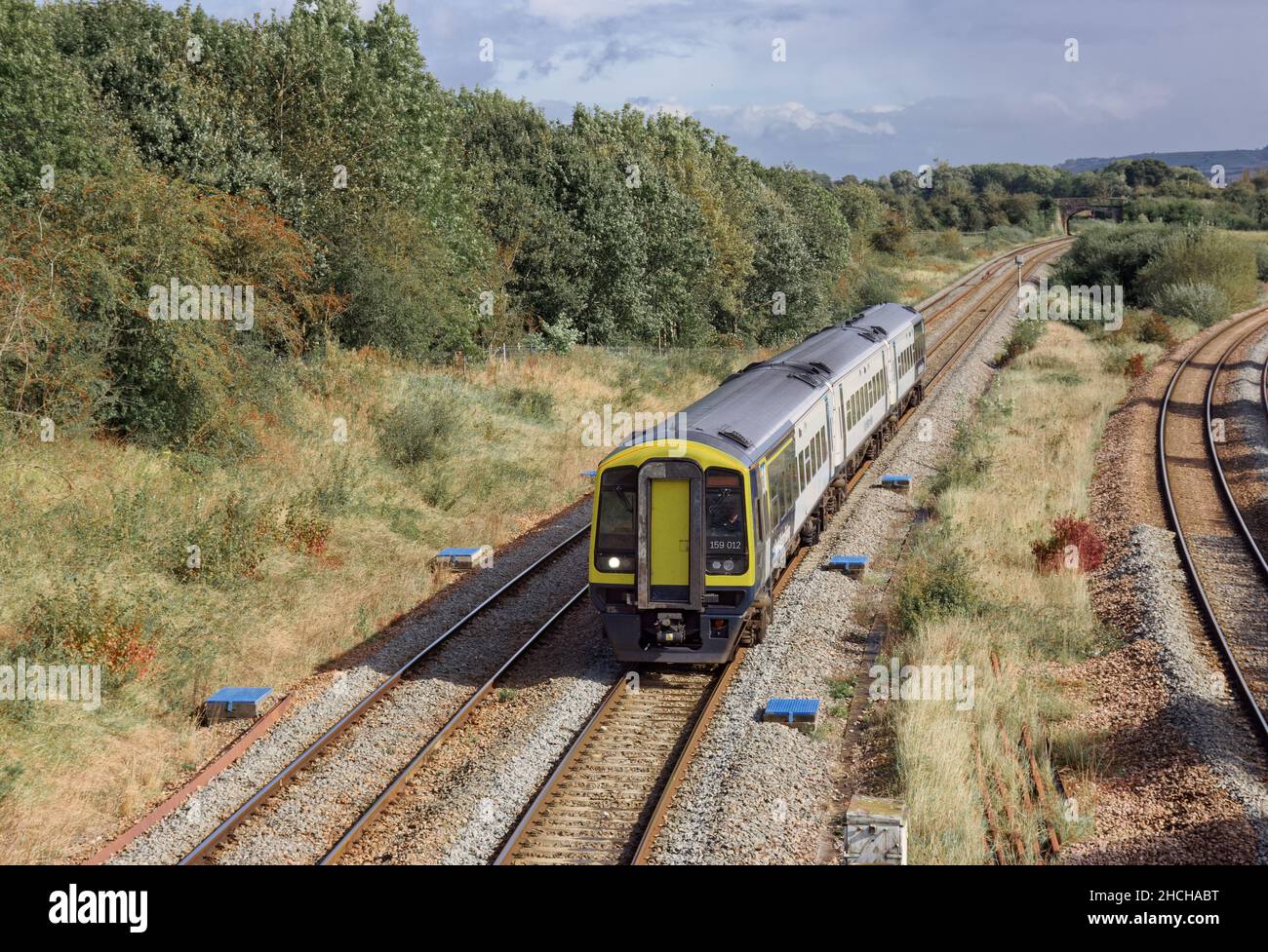 freight and passenger trains in westbury Stock Photo