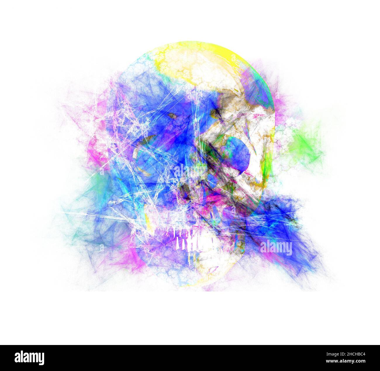 skull with paint splatter, 3d rendered Stock Photo