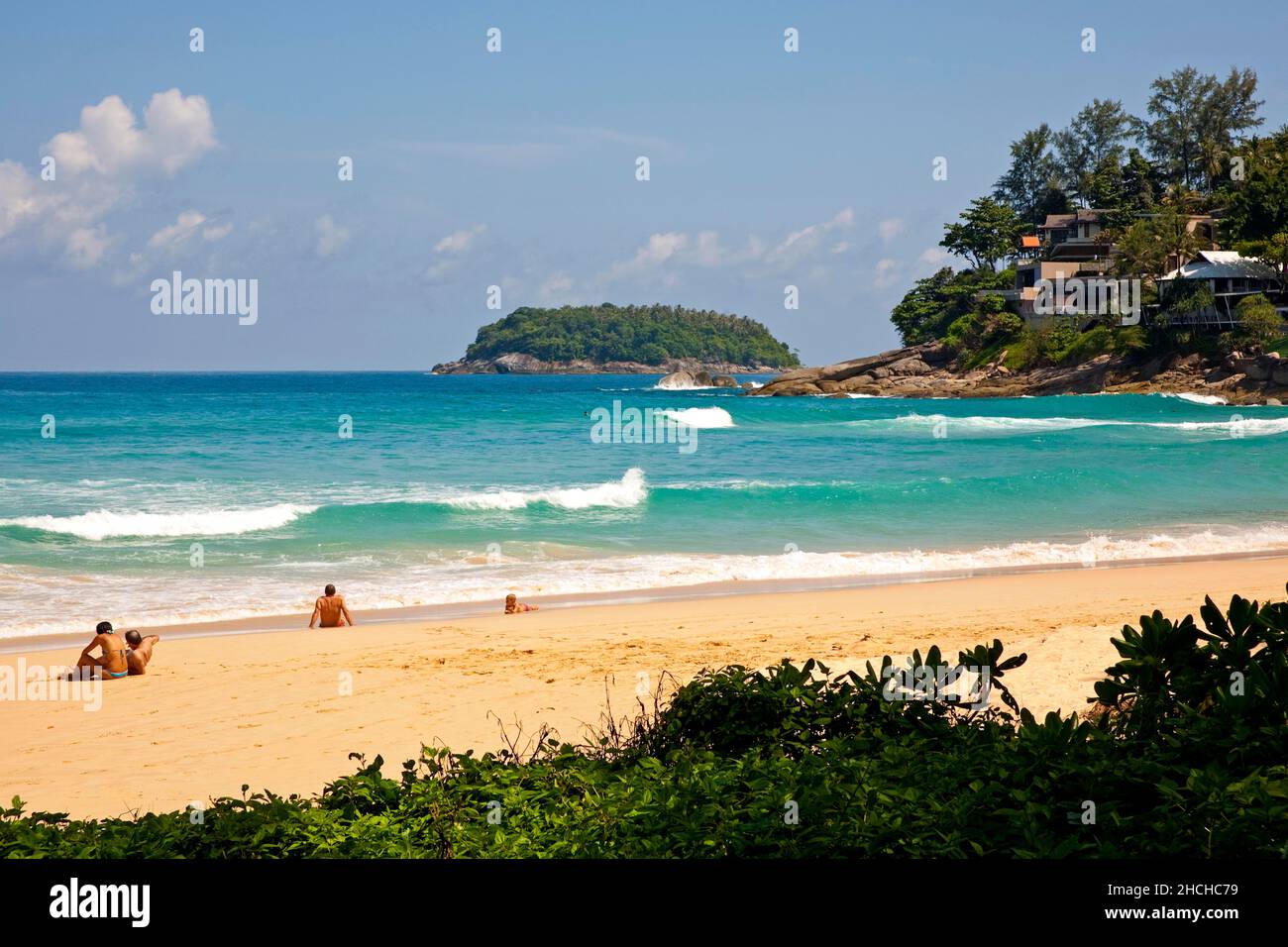 Beaches, Kata Noi Beach with swimmer, Phuket, Phuket, Thailand Stock Photo