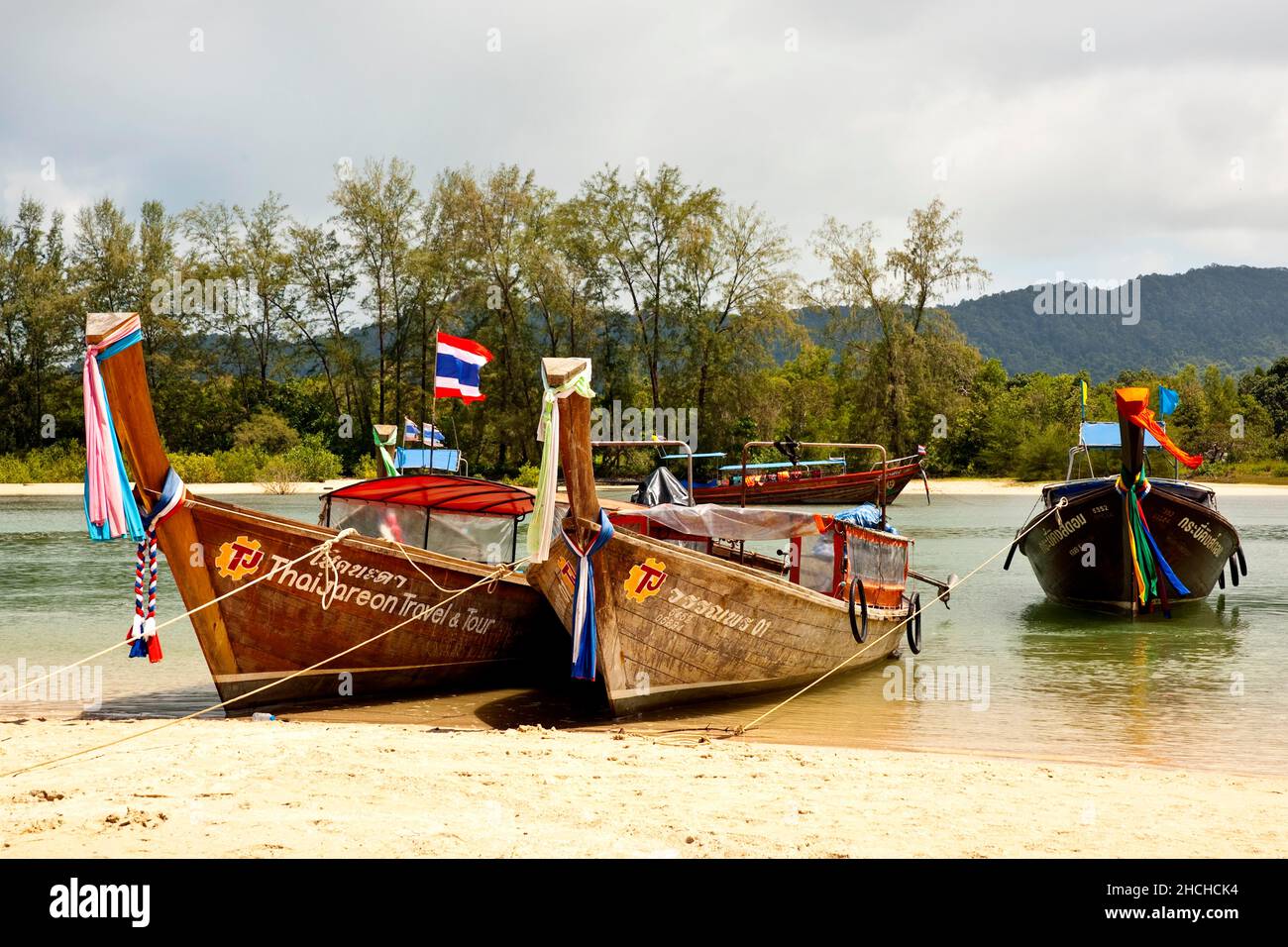 Fishing boats at Ao Nang Beach, Krabi fishing boats, Ao Nang Beach, Krabi, Ao Nang, Krabi, Thailand Stock Photo