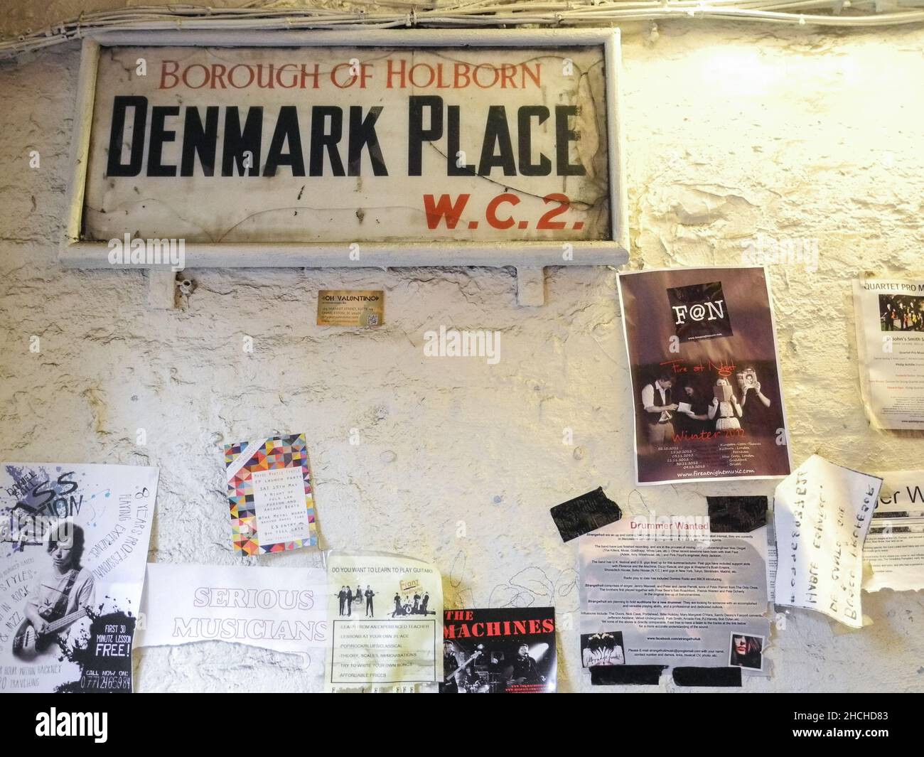 Adverts for musicians in Tin Pan Alley, Denmark Place, London, Borough of Holborn, WC2, England, U.K. Stock Photo