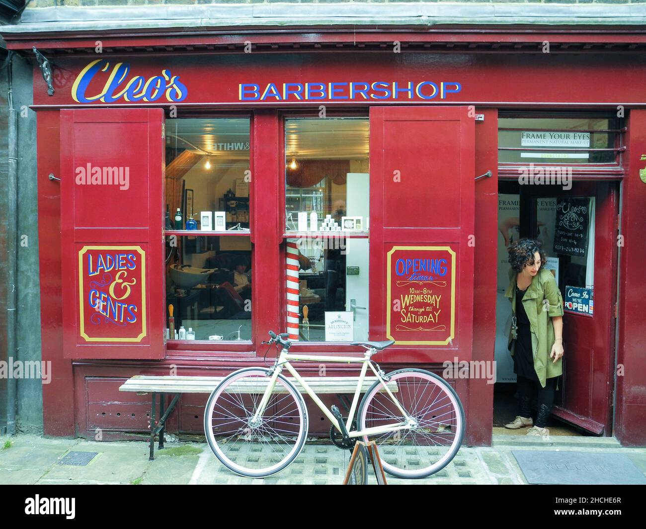 Cleo's Barbers Shop, Puma Court, Spitalfields, London, England, U.K. Stock Photo