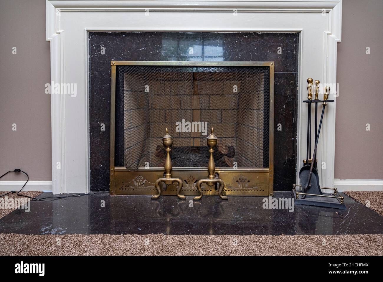 Fireplace in middle class house in Midwest America Stock Photo
