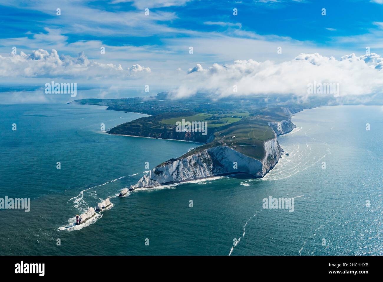 The Needles Lighthouse from the air Stock Photo