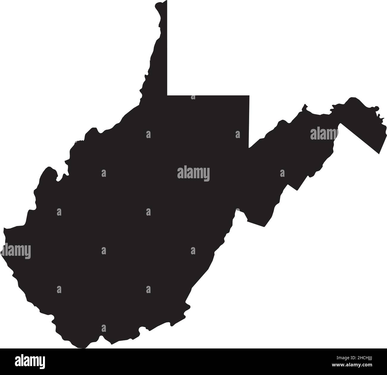Simple black vector administrative map of the Federal State of West Virginia, USA Stock Vector