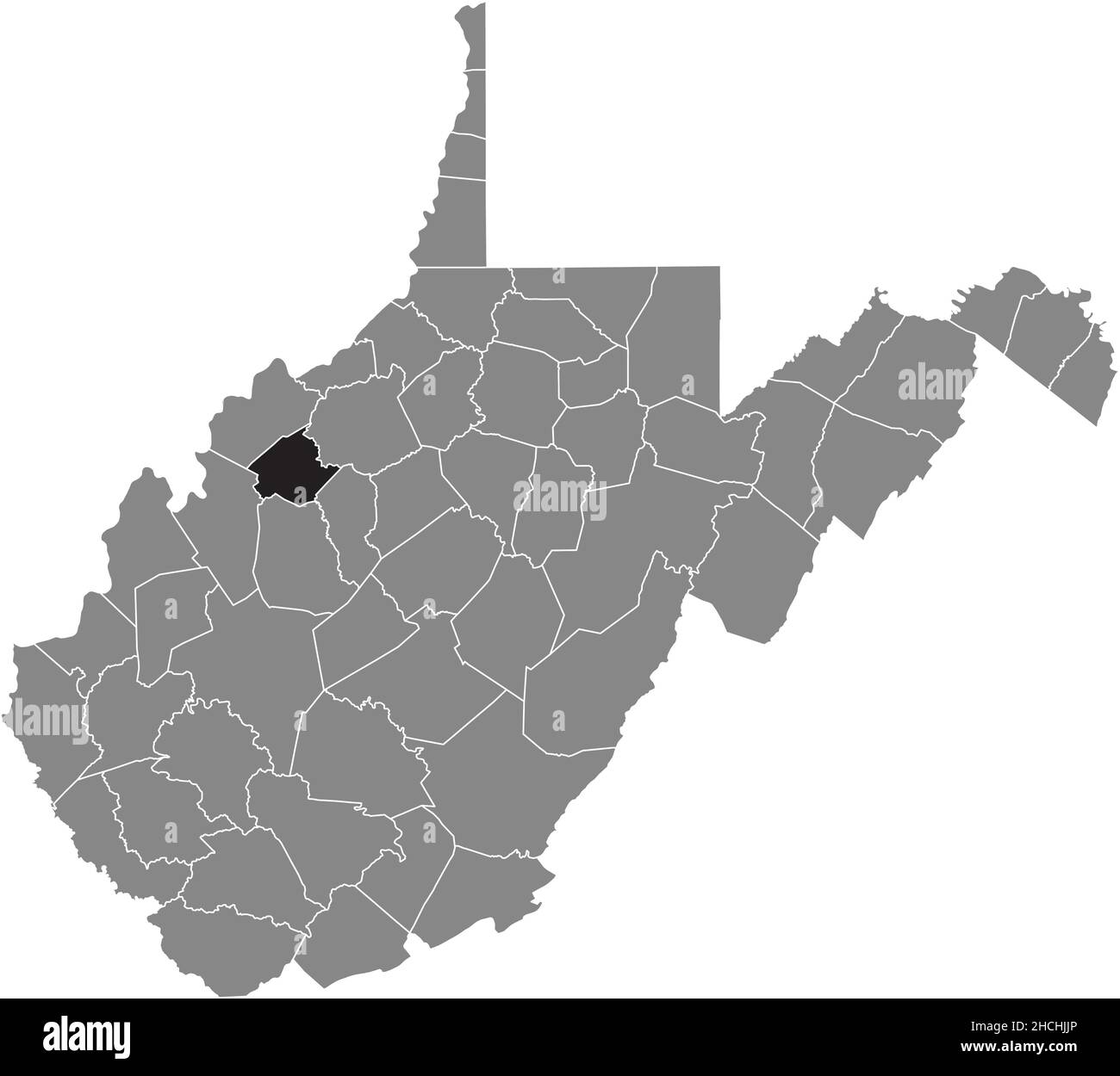 Black highlighted location map of the Wirt County inside gray