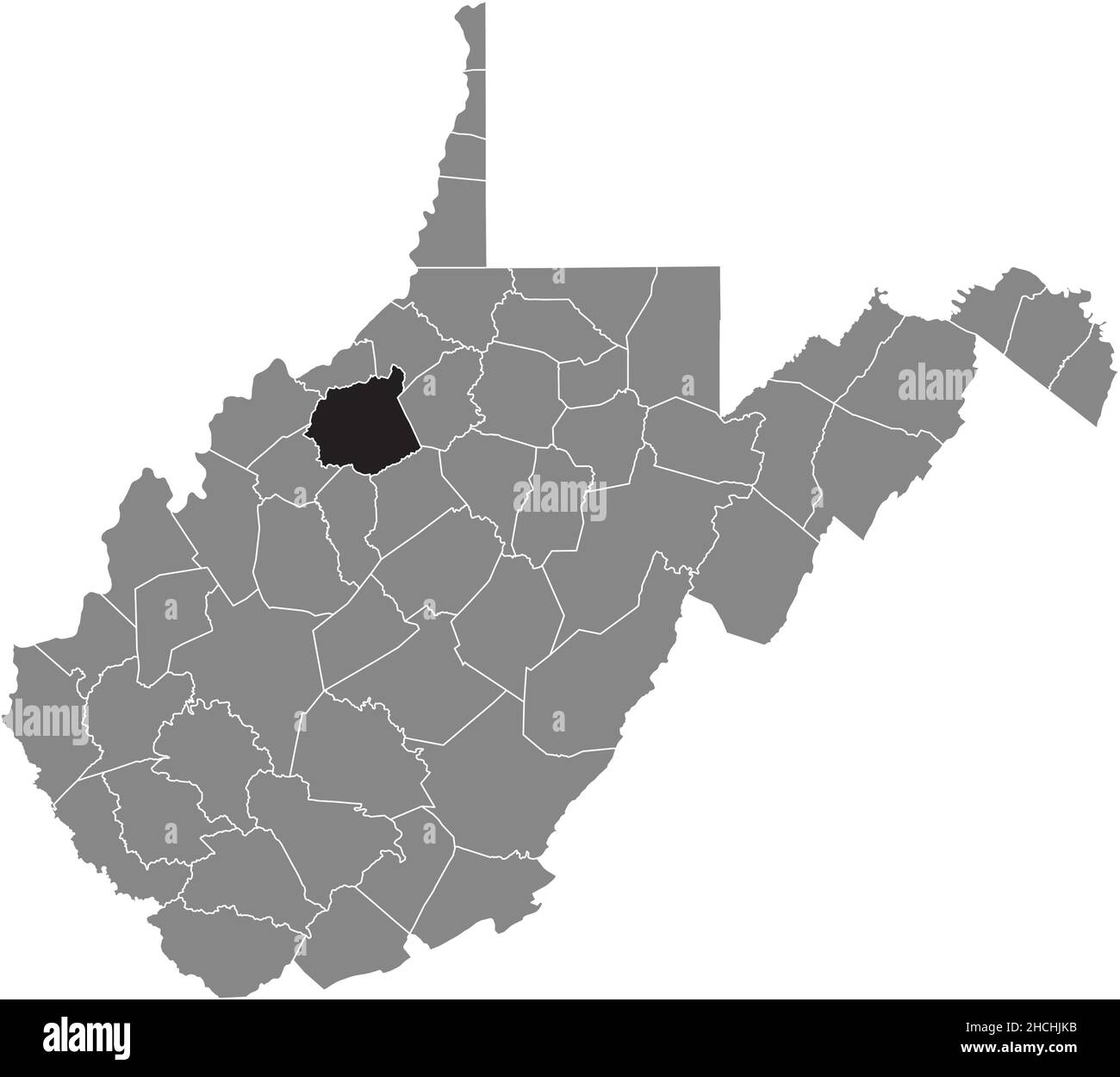 Black highlighted location map of the Ritchie County inside gray administrative map of the